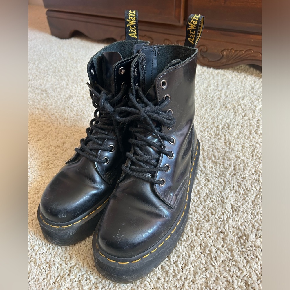 Dr. Martens Black Leather Platform Zip & Lace Combat Boots - Picture 2 of 3